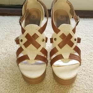 Tan and brown never worn wedges